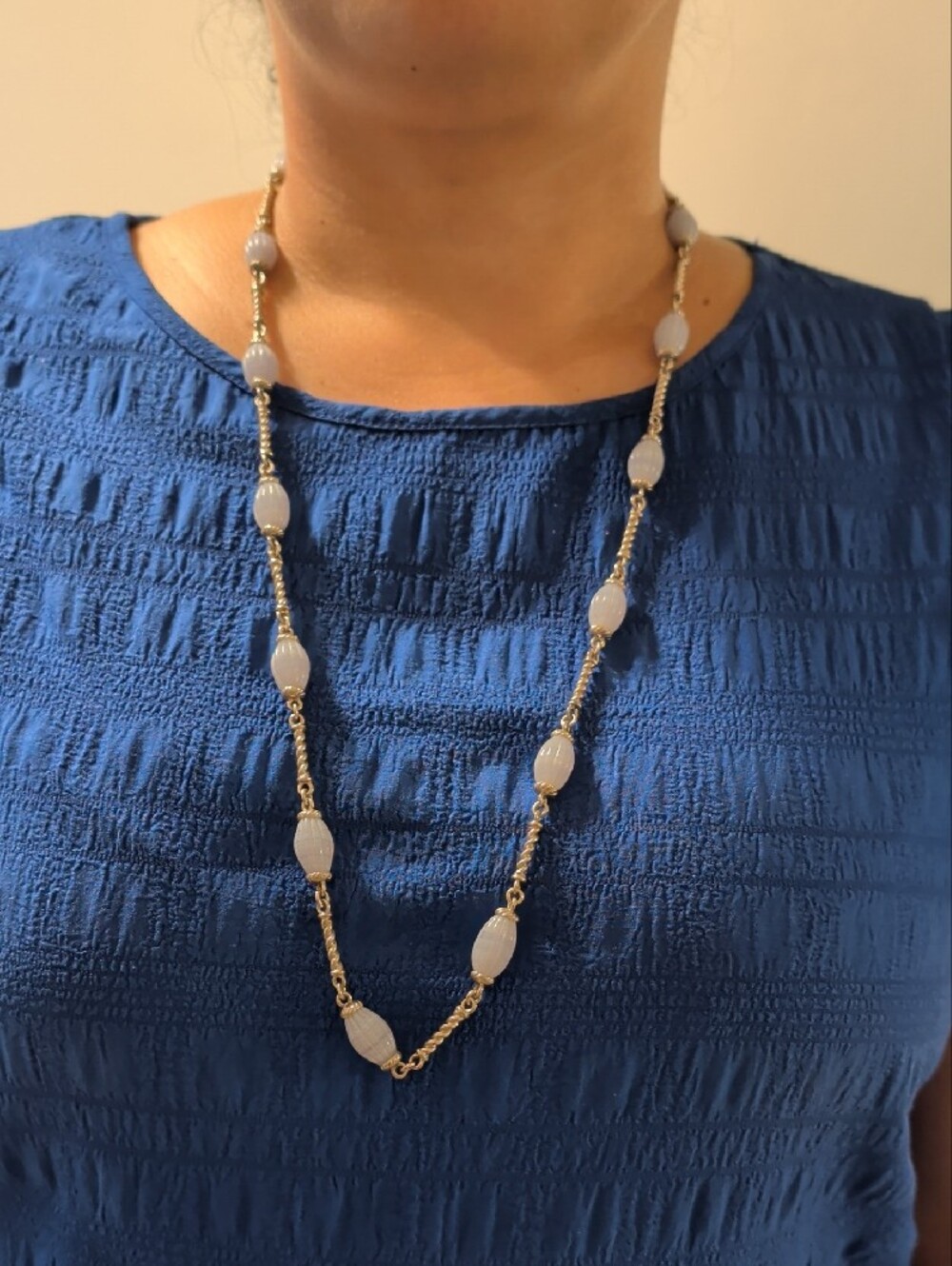 Vintage Whitney Kelly 925 Sterling Silver Blue Lace Agate Toggle Necklace 32" - Picture 7 of 16